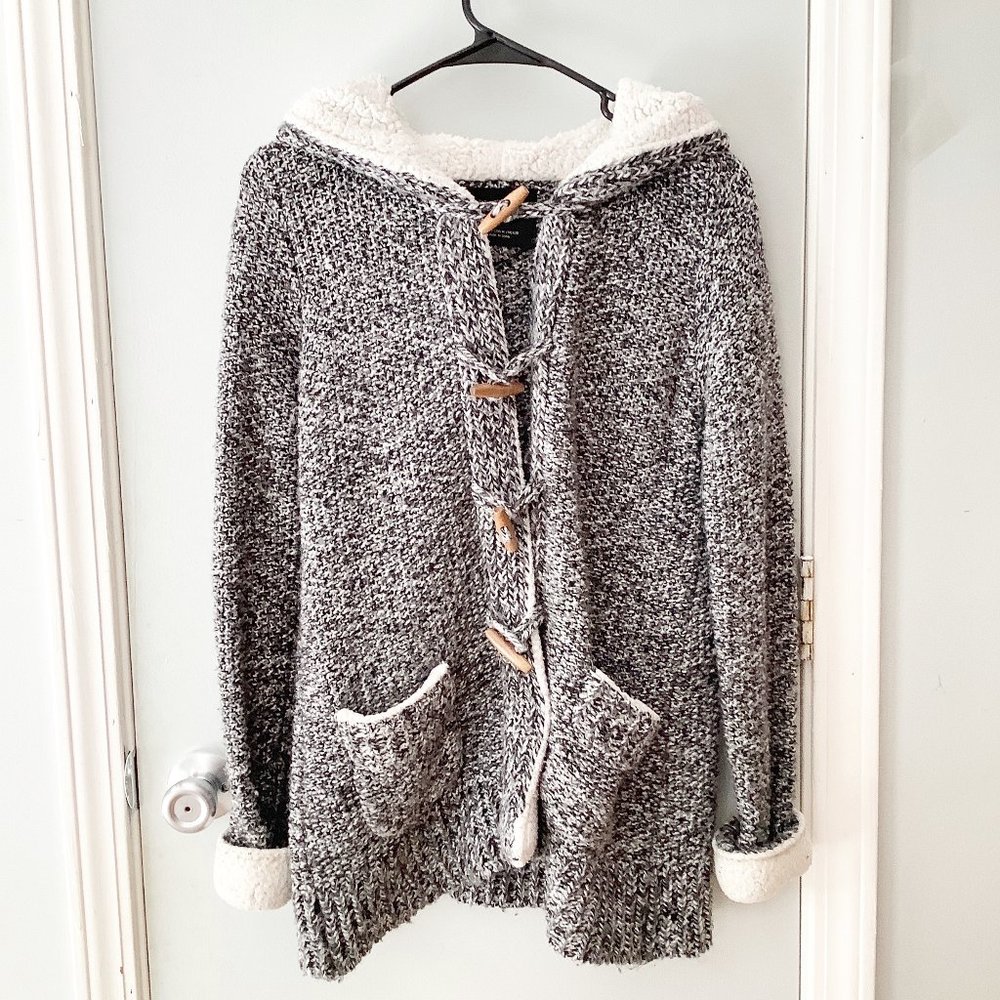 Zara Knit Gray Hooded Sweater with Toggle Closure